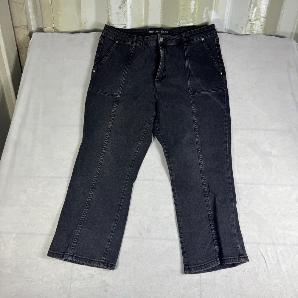 Michael Kors Womens Selma Cropped Wide Leg Jeans Washed‎ Black Denim High-Rise